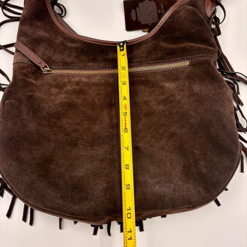 Vilenca Holland Brown Suede Fringe Hobo Leather Trim Boho Western Shoulder Bag - Picture 11 of 14